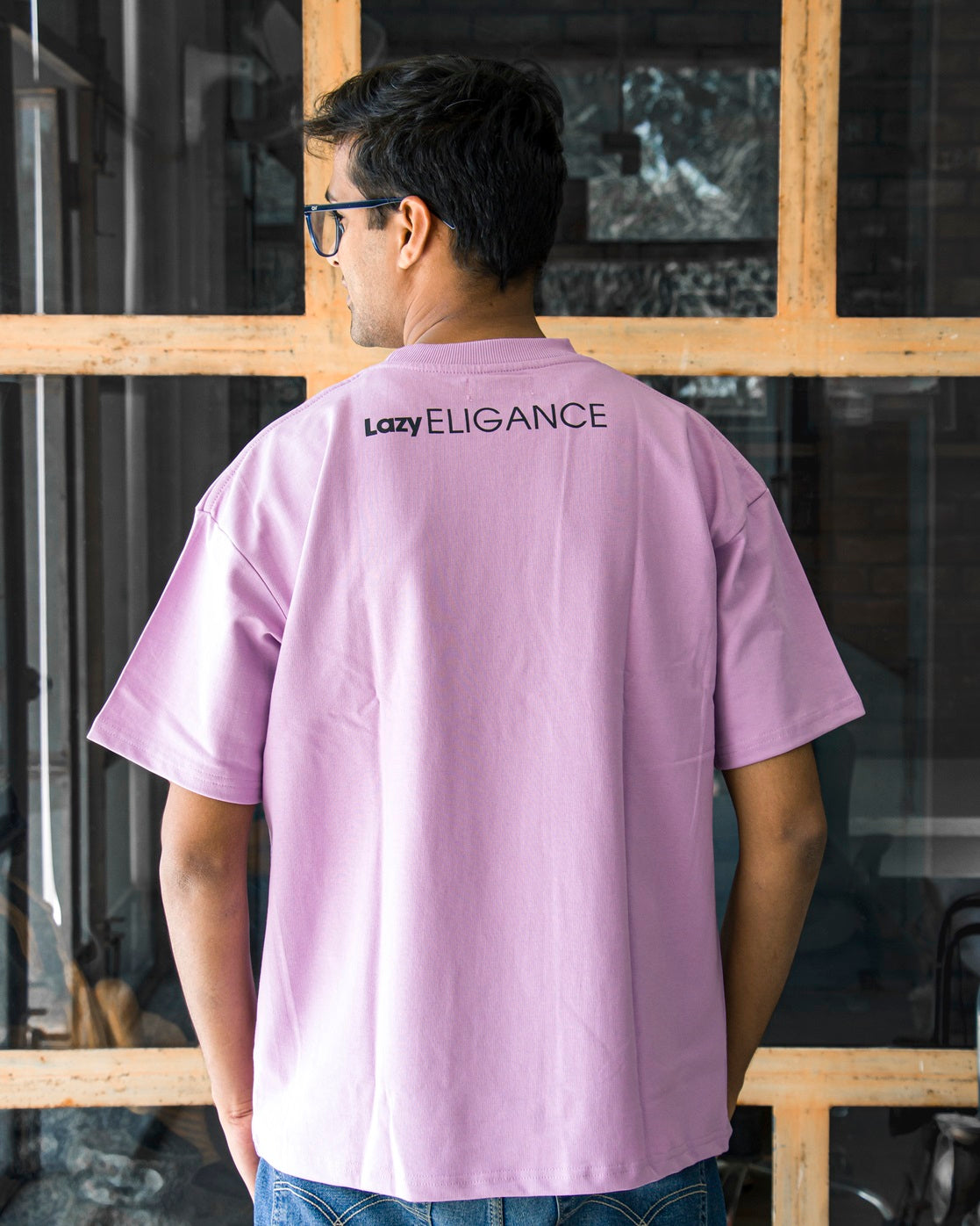 Lavender Oversized "Lazy Eligance" Printed Tee: