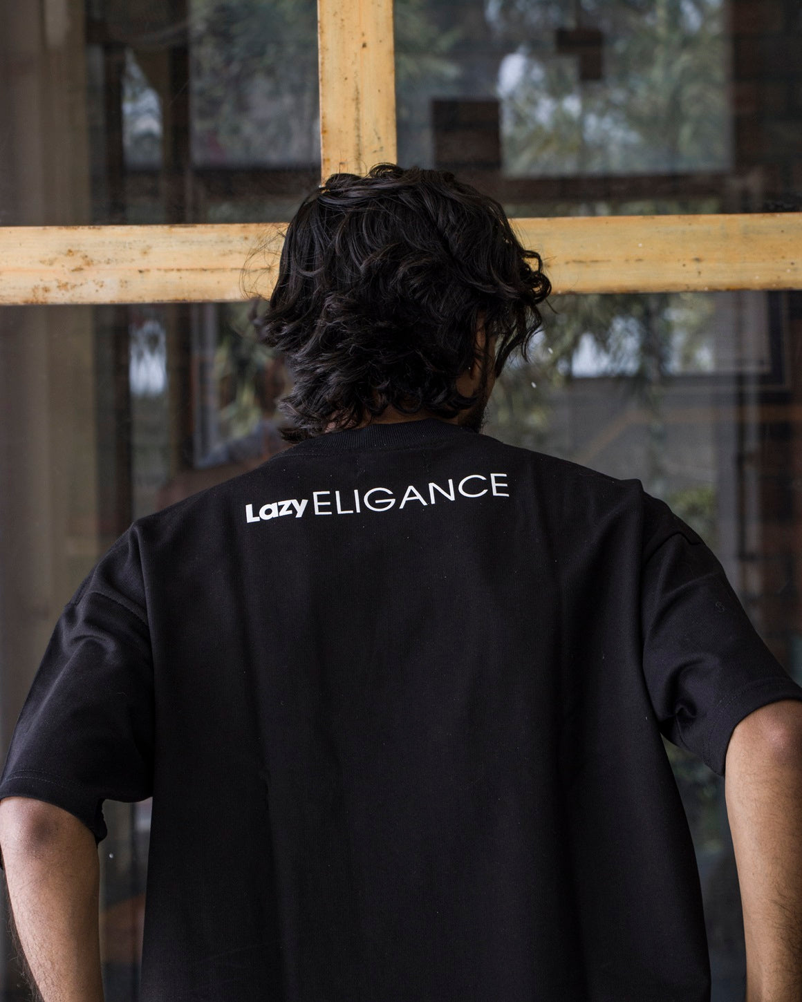 Black Oversized "Lazy Eligance" Printed Tee