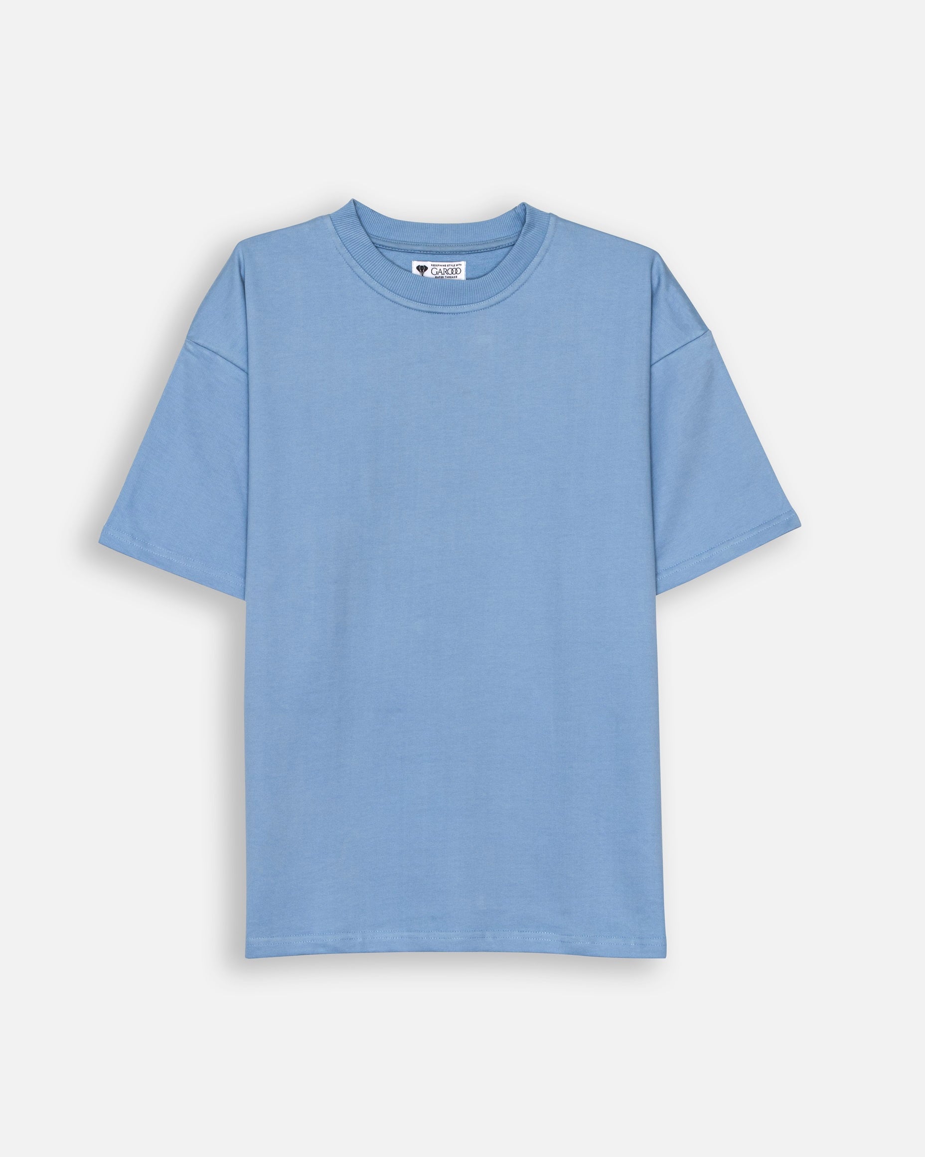 Powder Blue Oversized "Lazy Eligance" Printed Tee: